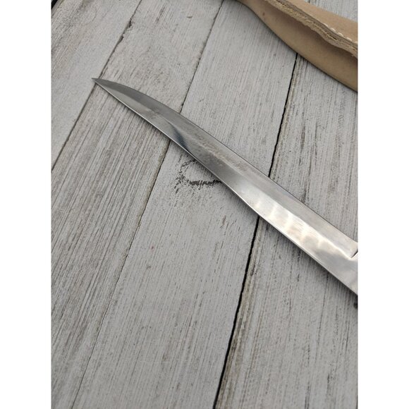 Stainless Utility Knife 7" Blade Brown Handle 11 1/2" Long Leather Sheath - Picture 6 of 8